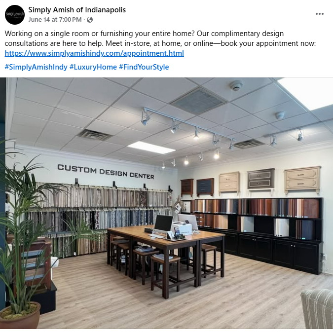 Simply Amish Indianapolis Facebook Design Center